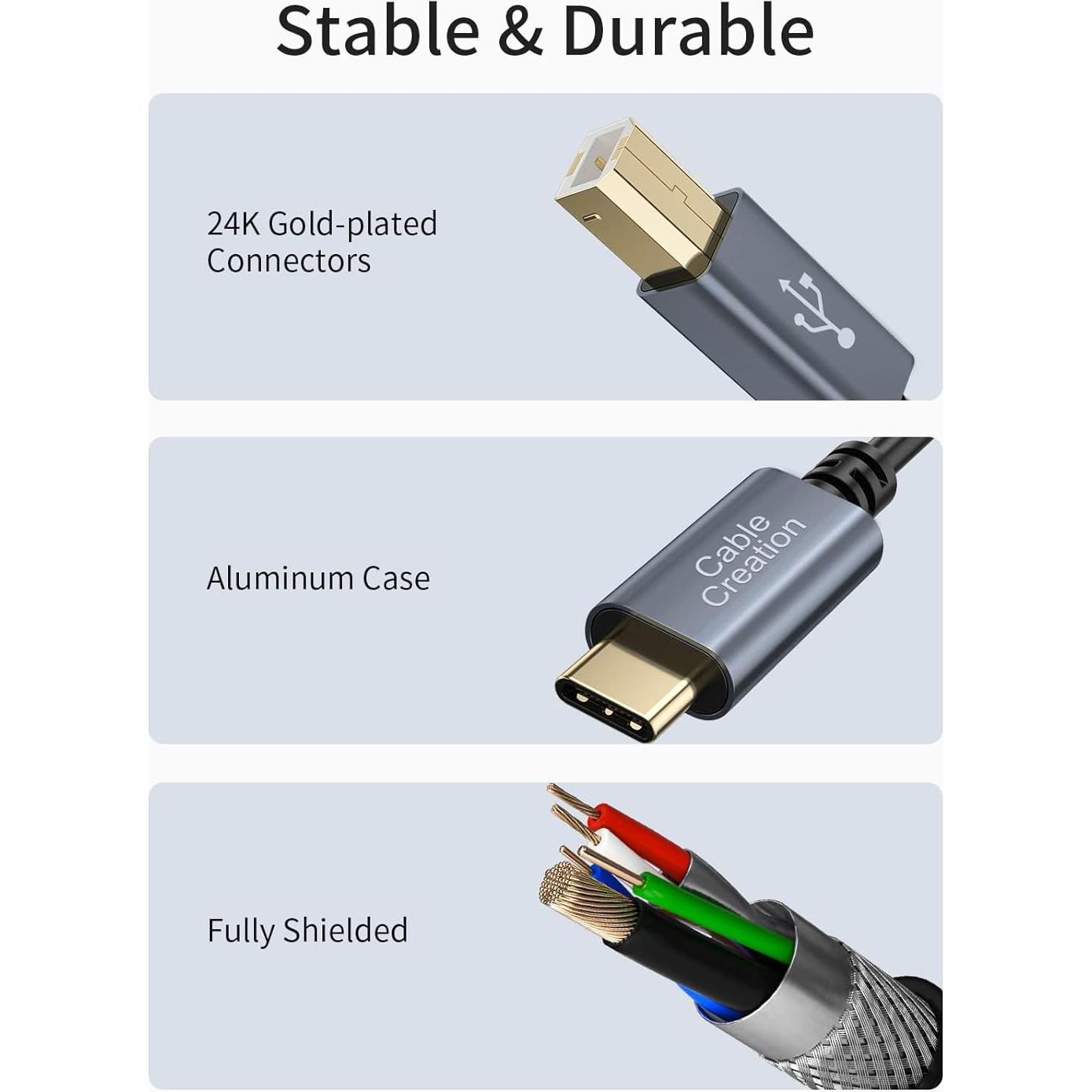Cable de Impresora USB-C a USB-B 2.0 CableCreation 2 m