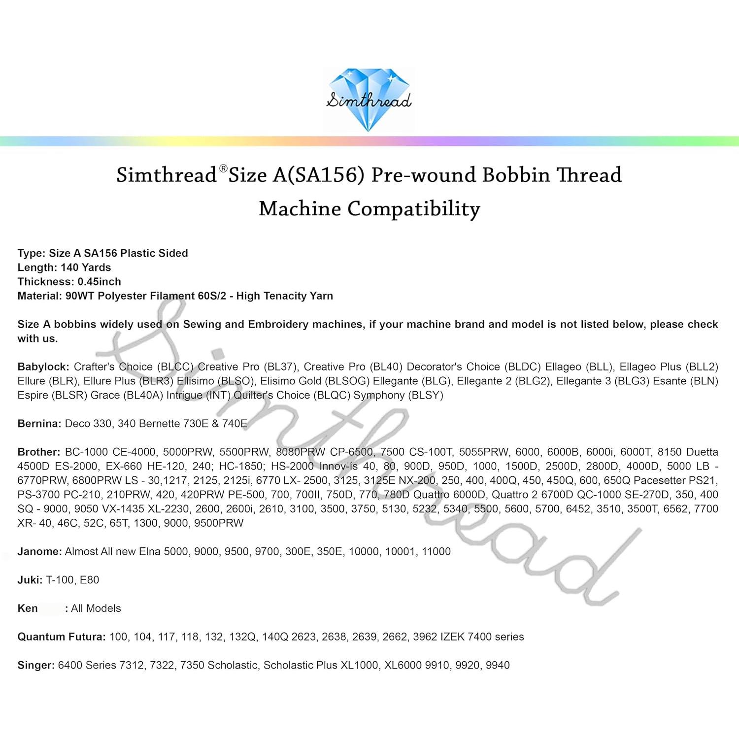 Hilo de Bobina Preenrollado Simthread 25pcs 90WT Blanco