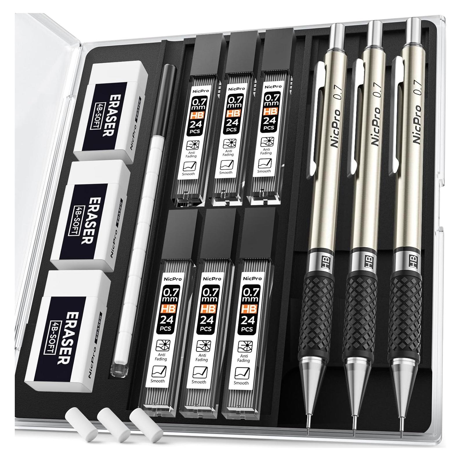 Juego de lápices mecánicos Nicpro 0.7 mm con estuche