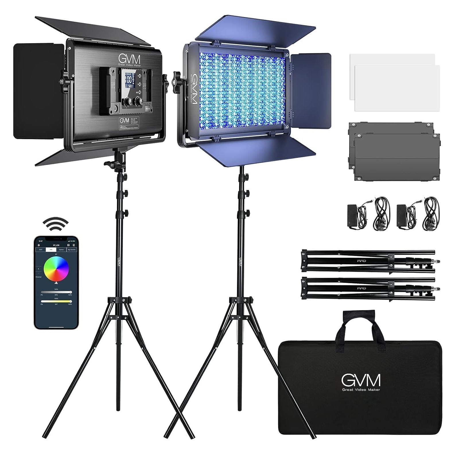 Kit de Iluminación LED RGB GVM 1500D 75W con Control Bluetooth