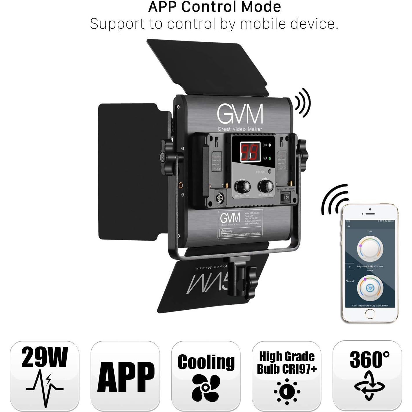 Luz de Video LED Bi-Color GVM APP 2300K-6800K 0.99kg