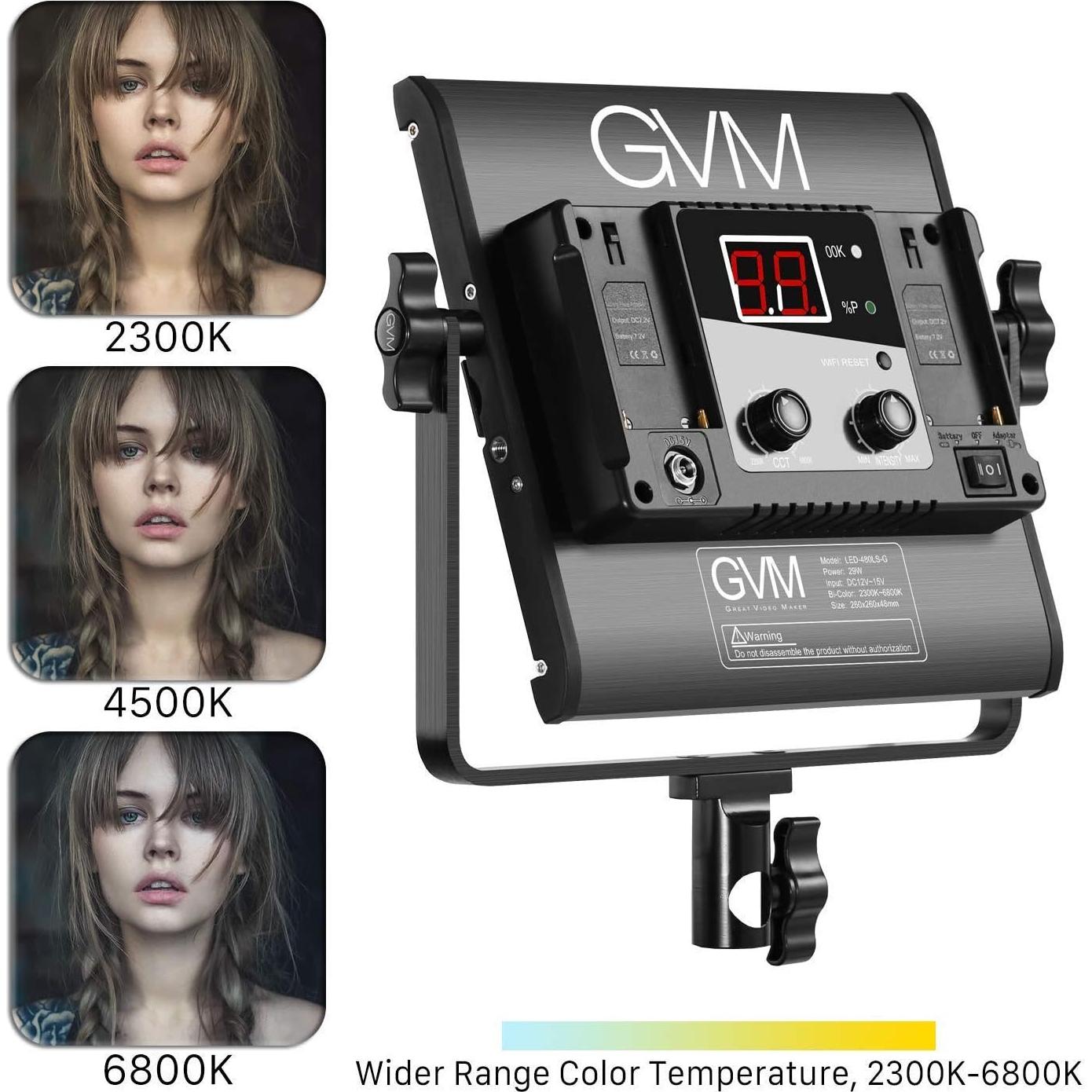 Luz de Video LED Bi-Color GVM APP 2300K-6800K 0.99kg