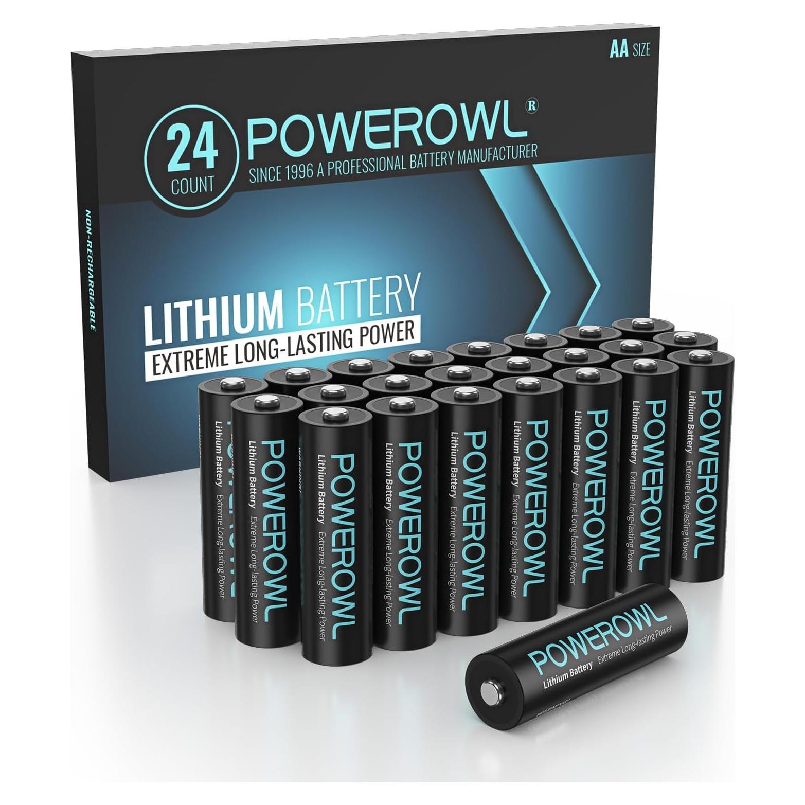 Baterías de Litio POWEROWL AA 24 Piezas 3400mAh 1.5V
