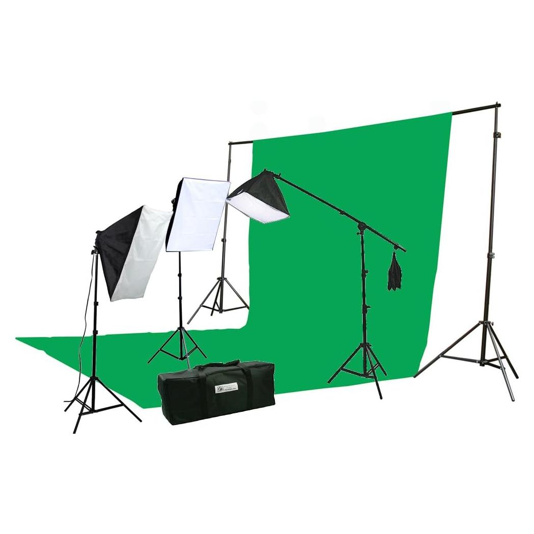 ePhoto 10 X 20 Large Chromakey Chroma Key Green Screen Support Stands 3 Point Continuous Video Photography Lighting Kit H9004SB-1020G