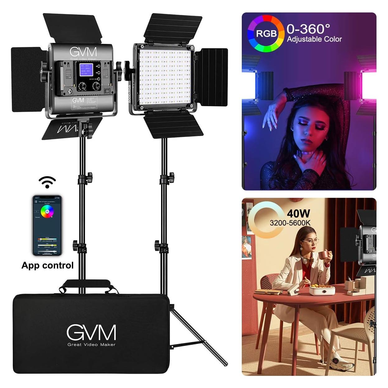 Kit de Iluminación LED RGB GVM 40W con Control APP - 2 Piezas