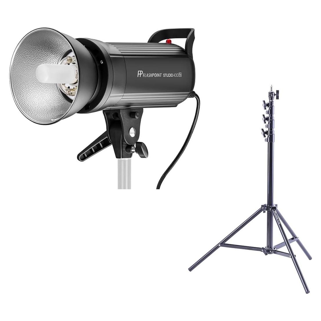Flashpoint Studio 400 R2 Bowens Mount Monolight Kit with 9.5' Pro Air-Cushioned Heavy-Duty Light Stand (Godox SK400II)