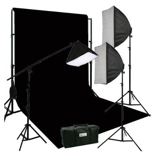 ePhotoInc Warm Lighting Black Muslin Background Backdrop Stands with 2700 Watt Photo Studio Video Light Lighting Kit Case H604SB-69B 3200K