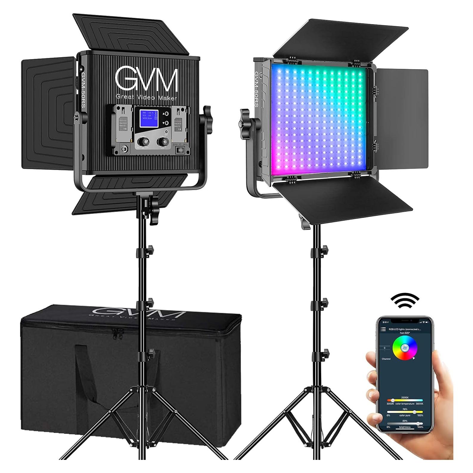 Luz de Video RGB GVM 50RS 50W con Control APP y Soporte Ajustable