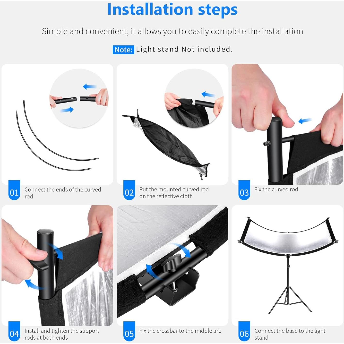 Reflector Difusor de Luz Neewer 66" x 24" Curvado 6 Colores