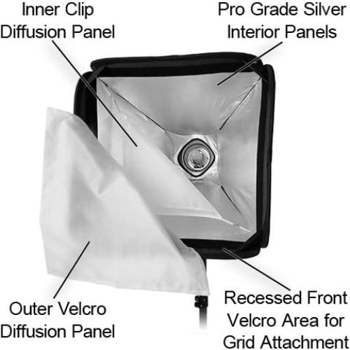 Softbox Plegable Fotodiox Pro 50.8x50.8 cm con Grid para Strobe