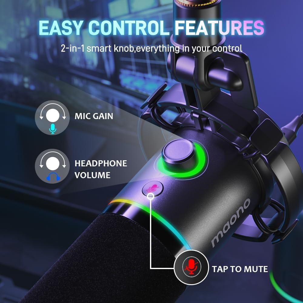 Micrófono Dinámico MAONO PD200X USB/XLR con RGB y Brazo