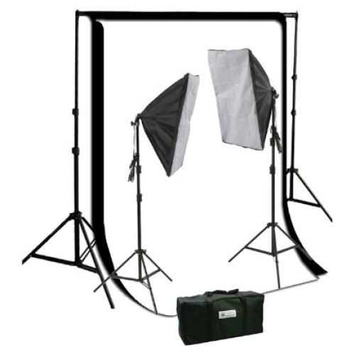 ePhoto 2 x Softbox Daylight Photographic Studio Video Continuous Light Lighting Kit and Muslin Complete Background Stand System HS260BW