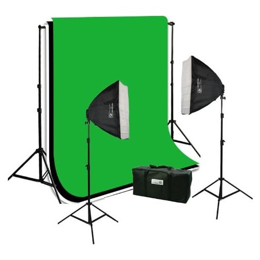 ePhoto 3 Muslins Backdrop Background Stand Light Kit 2 Softbox Video Photo Photography Studio Continuous Lighting Set Case H9004S-69BWG