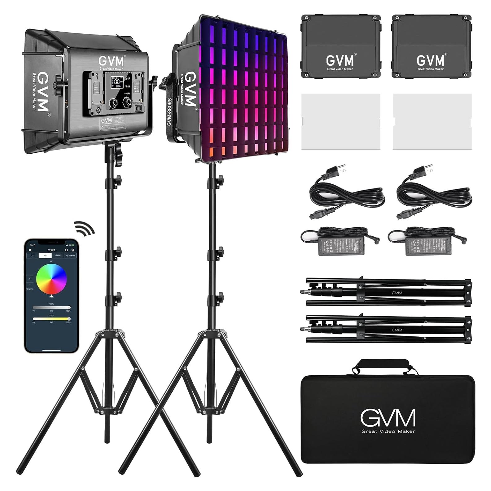 Kit de Iluminación Fotográfica GVM 880RS con 2 Softboxes 60W
