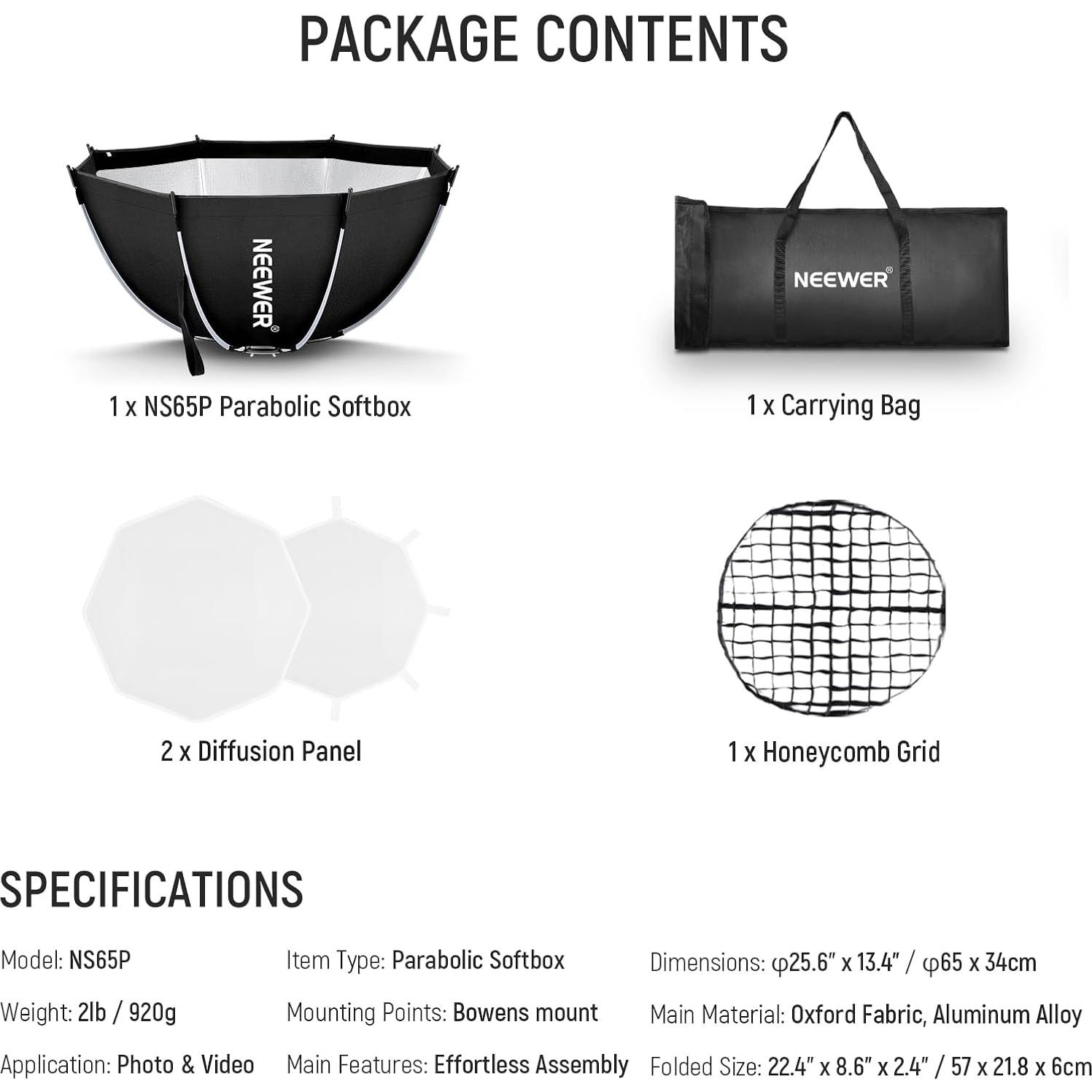 Softbox Octagonal 65cm NEEWER con Montura Bowens y Difusores
