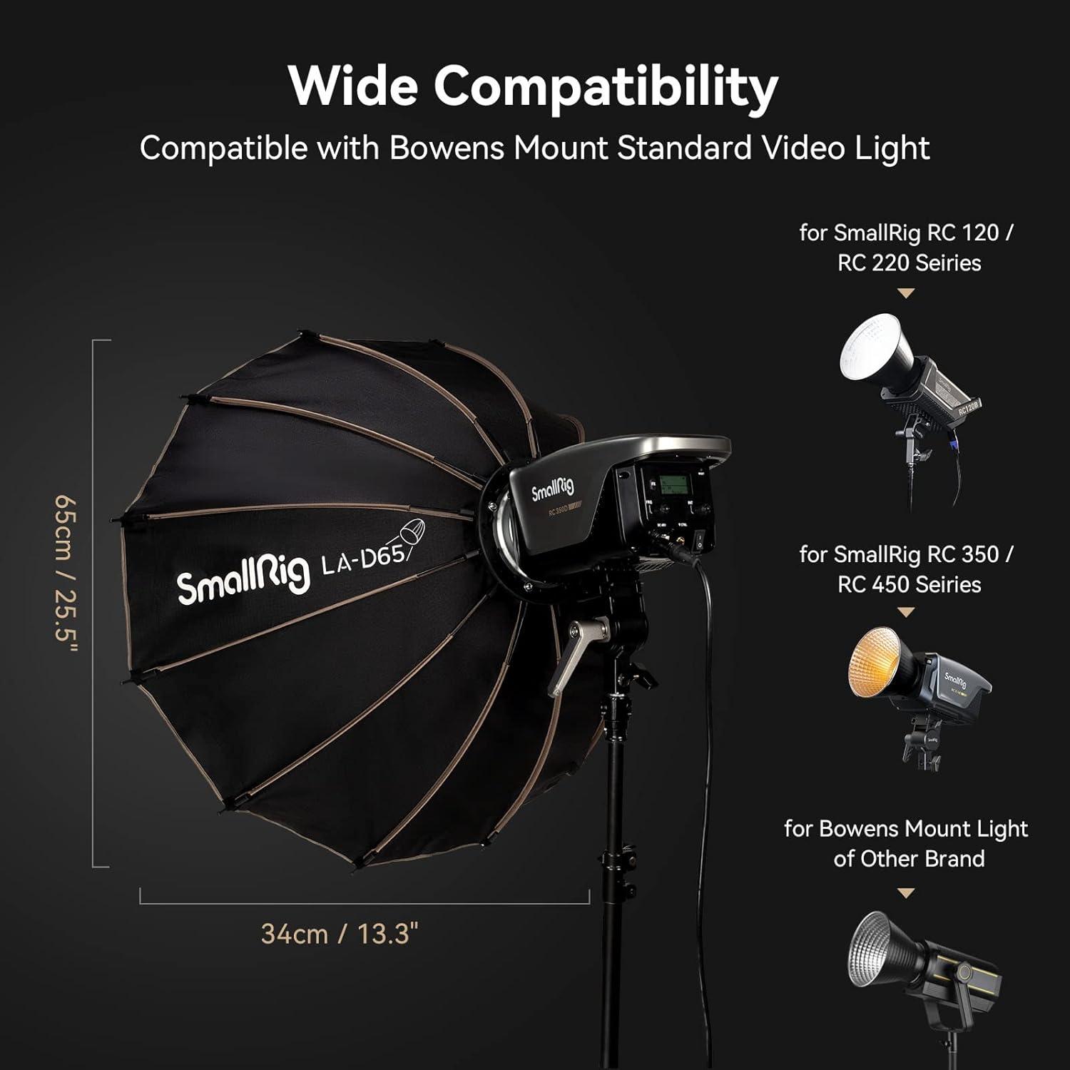 SMALLRIG Parabolic Softbox LA-D65 65cm Quick Release, Compatible with SmallRig RC 120D/RC 120B/RC 220D/RC220B and Other Bowens Mount Light