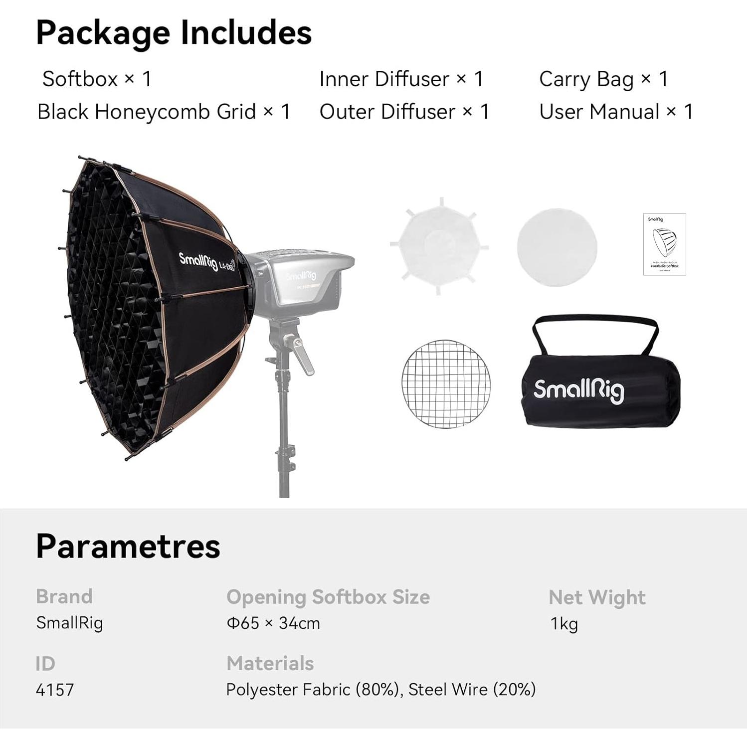 SMALLRIG Parabolic Softbox LA-D65 65cm Quick Release, Compatible with SmallRig RC 120D/RC 120B/RC 220D/RC220B and Other Bowens Mount Light