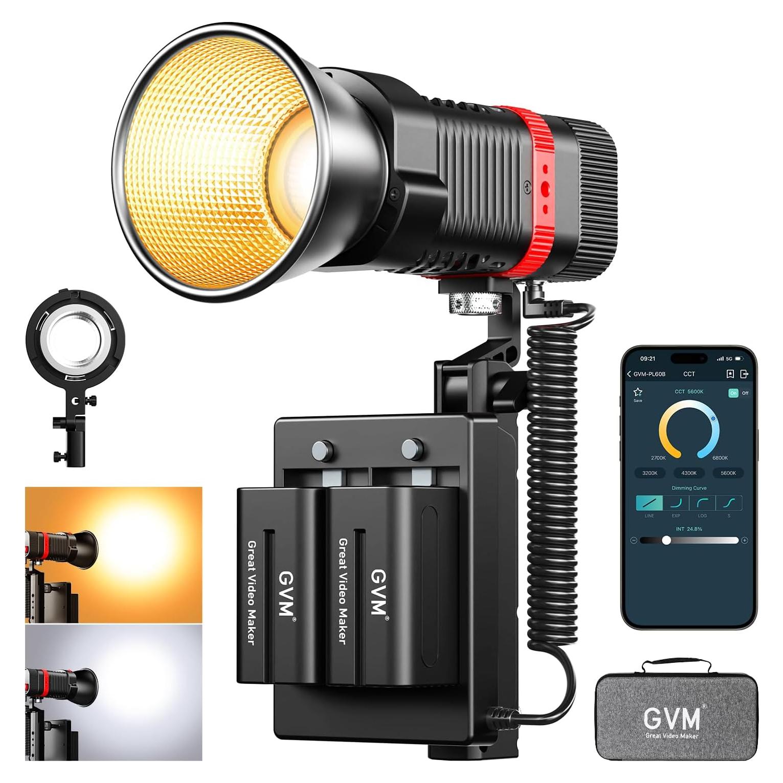 Luz de Video GVM 60W LED Portátil 2700-6800K con Baterías
