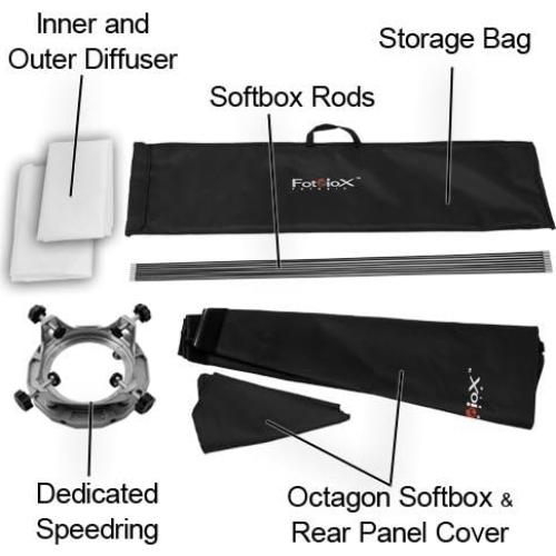 Fotodiox Pro 48" Octagon Softbox PLUS Grid (Eggcrate) for Studio Strobe/Flash with Soft Diffuser and Dedicated Speedring, for Bowens Gemini Standard, Classica Powerpack, R Series, Rx Series, and Pro Series Strobe Flash Light, Soft box, Speed Ring