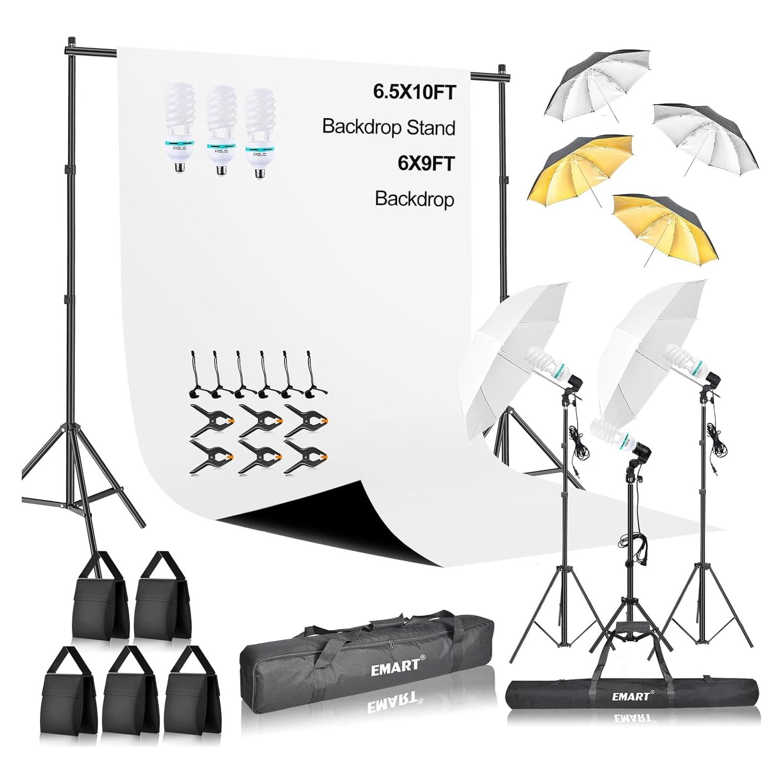 Kit de Fotografía EMART 2-en-1 6.5x10ft con Iluminación 105W