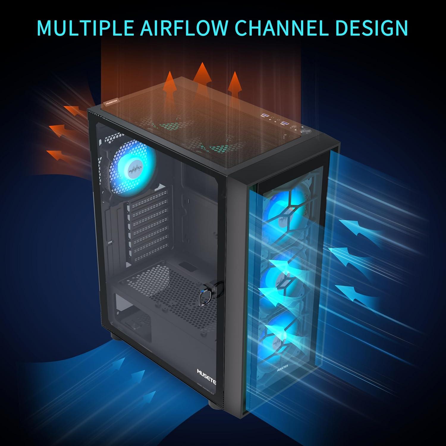 Caja de PC MUSETEX G07 ATX con 6 Ventiladores ARGB