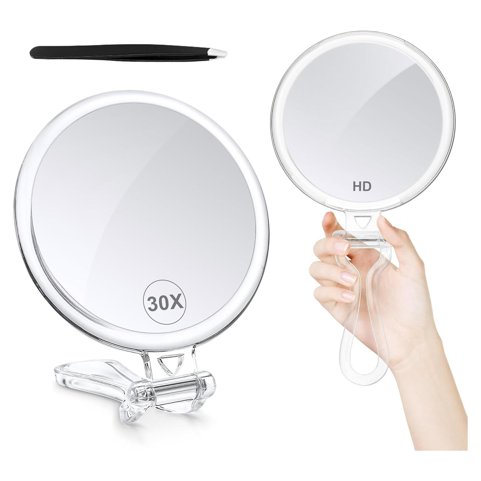 B Beauty Planet 30X Magnifying Mirror for Travel with Handle, Double-Sided 1X/30X Magnification Hand Mirror for Makeup,Travel Mirror for Desk 5 Inches