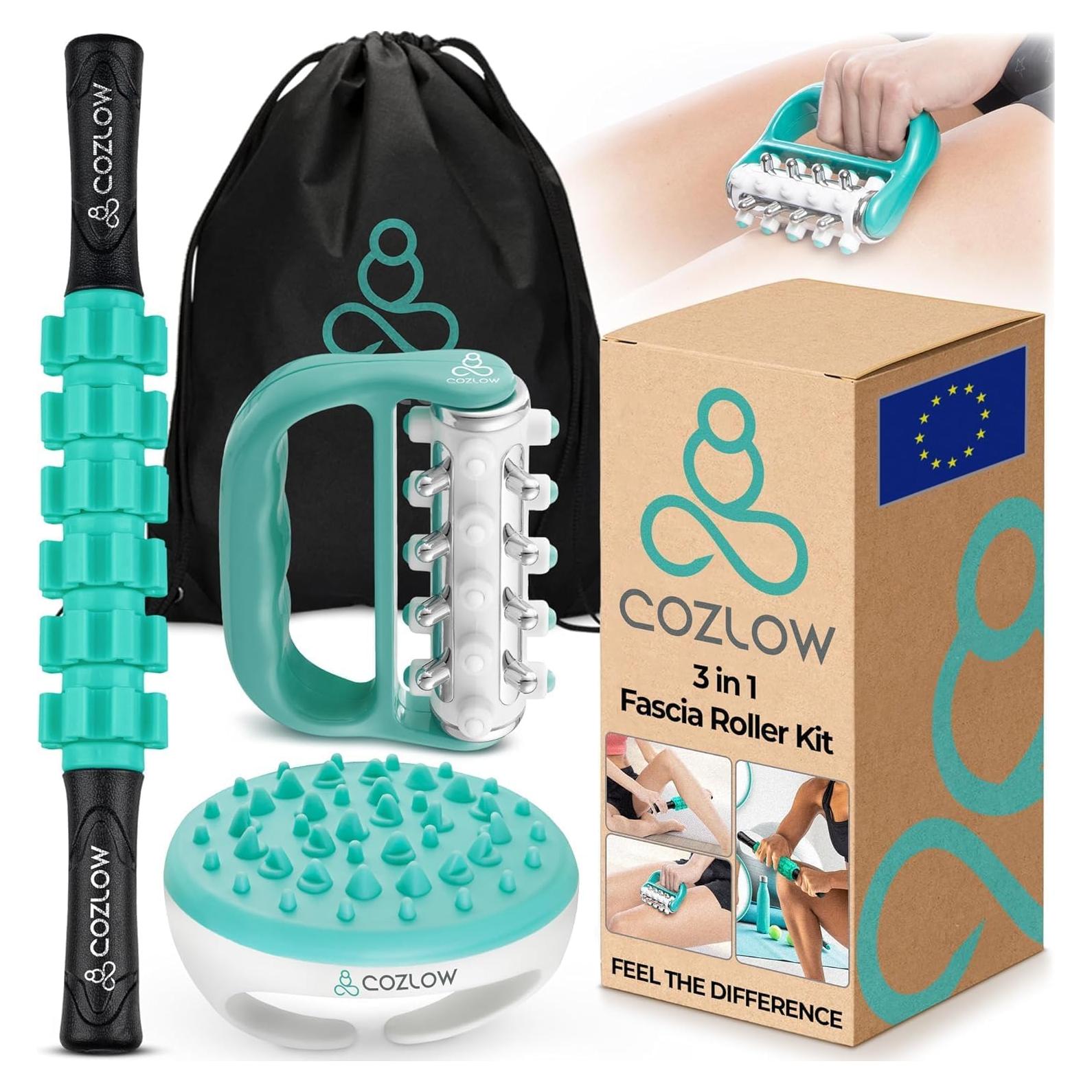 Kit de Rodillo Fascia 3 en 1 Cozlow para Celulitis y Masaje