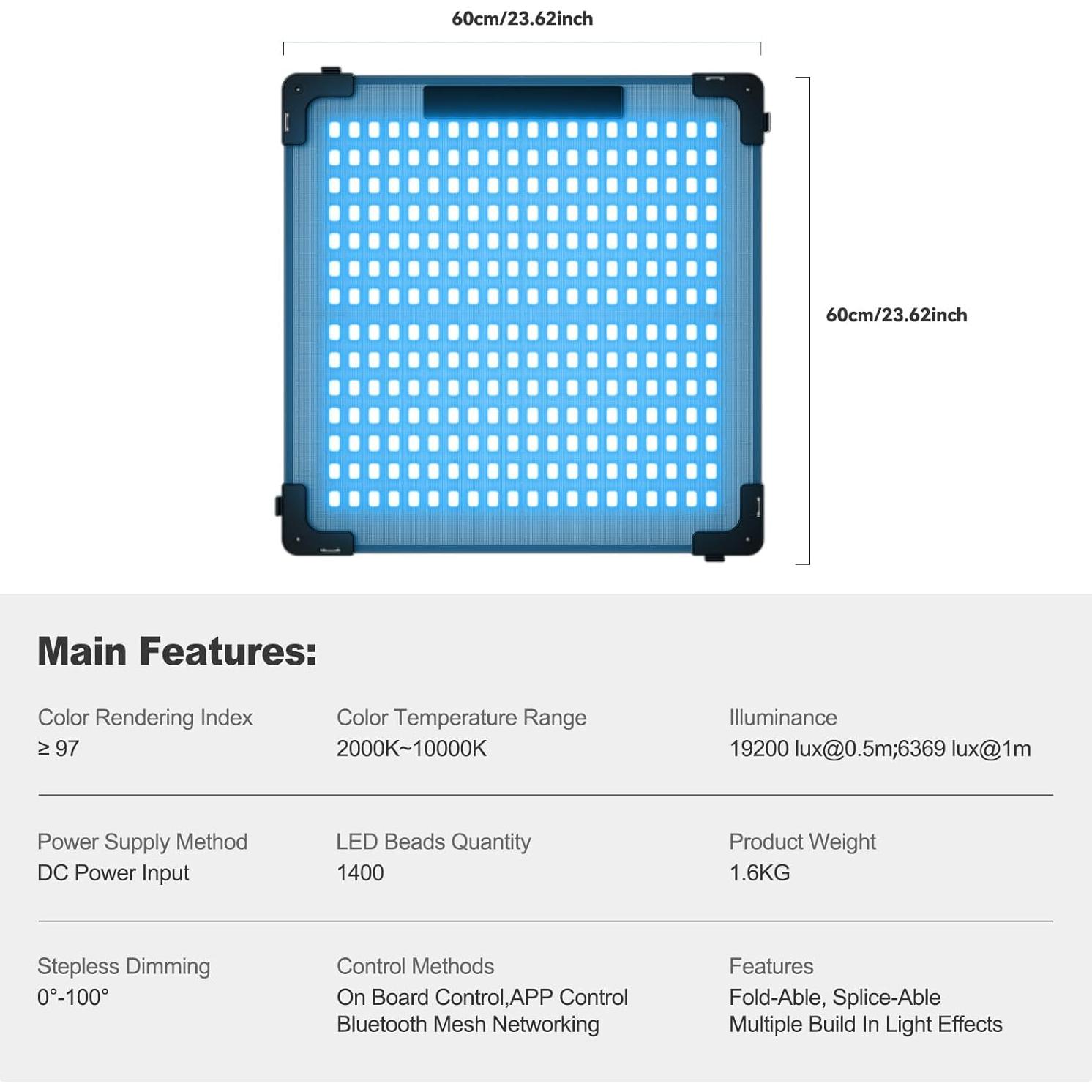 Luz de Video LED Flexible GVM B200C 200W RGB 2000K-10000K