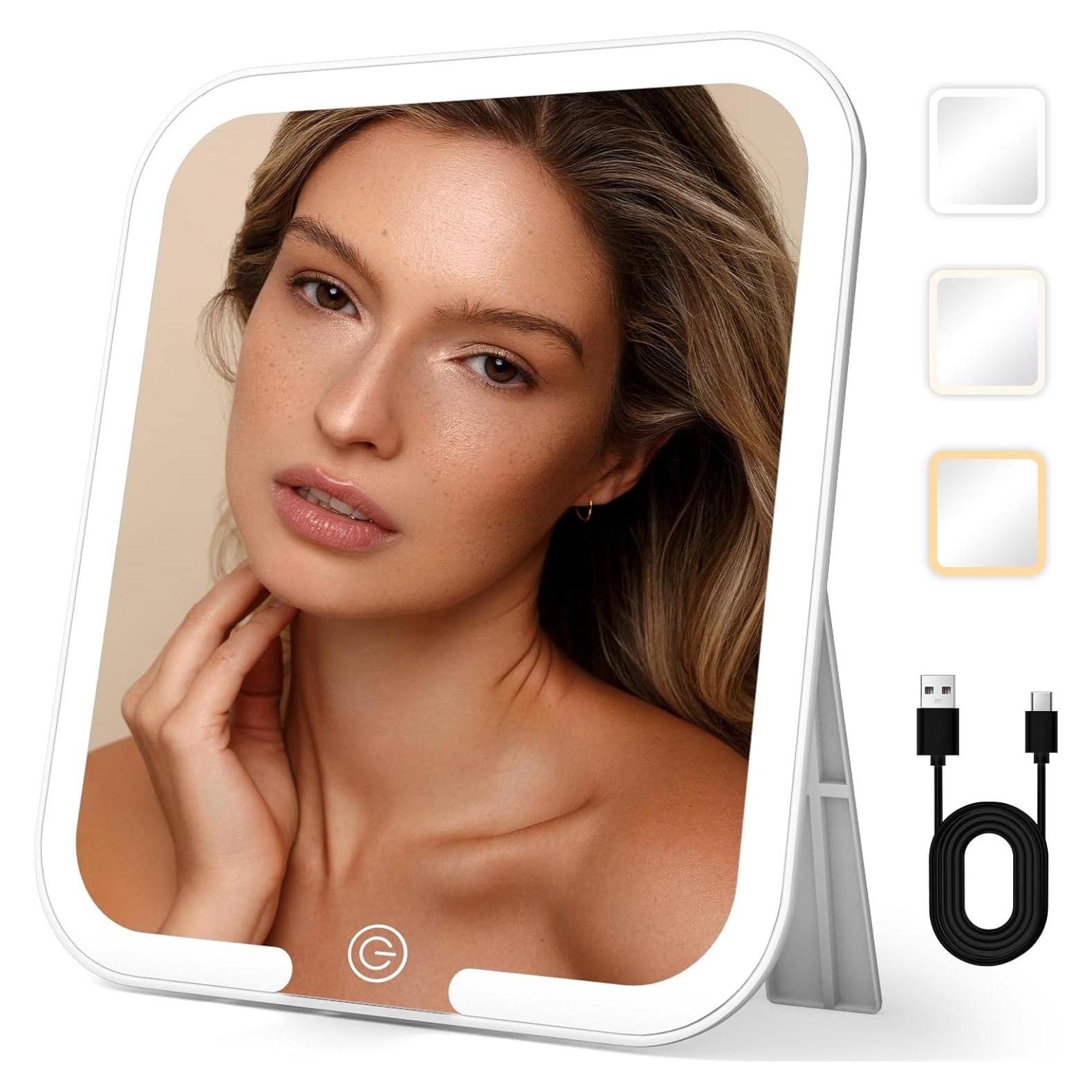 Espejo de Maquillaje Jadazror Iluminado 23x20 cm Plegable