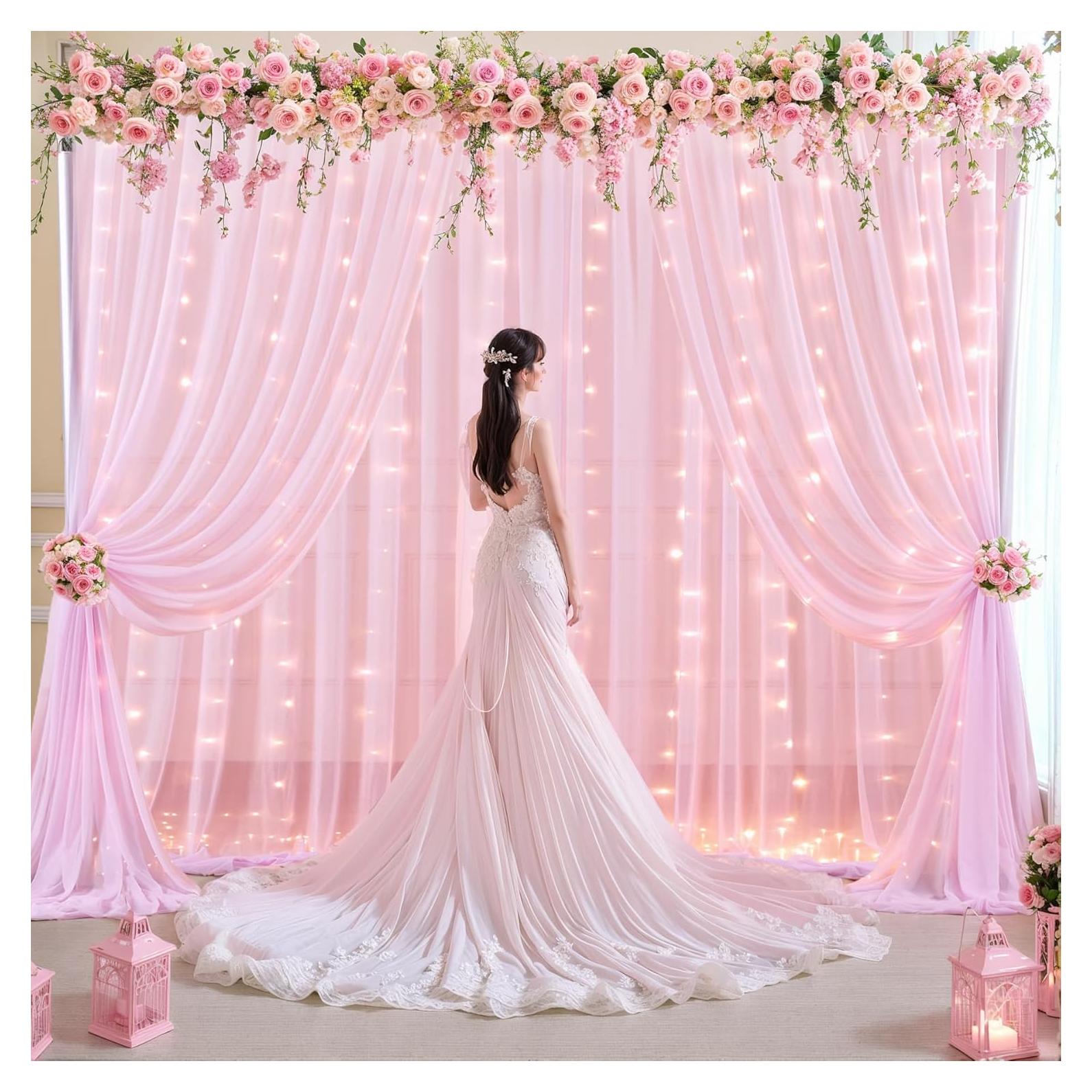 Cortina de Tulle Rosa con Luces Shillance 5x10 pies 2 Paneles