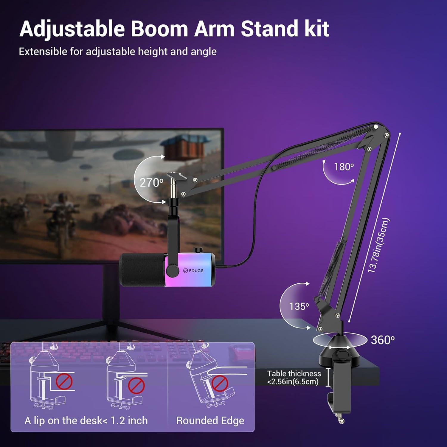 Micrófono Dinámico FDUCE D20+ USB/XLR con Soporte y RGB