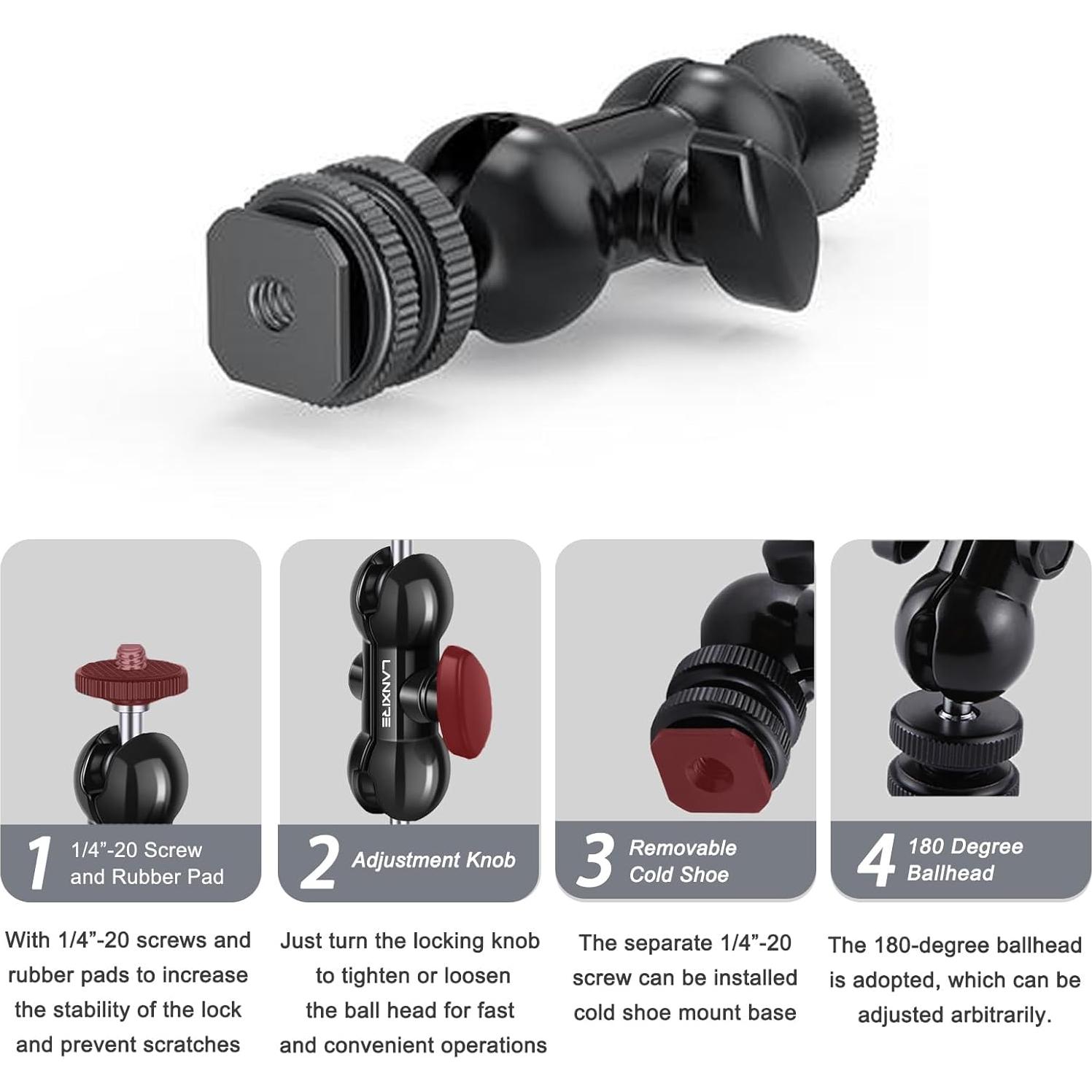 Mini Brazo Mágico Lanxire Doble Cabeza 1/4" para Cámaras