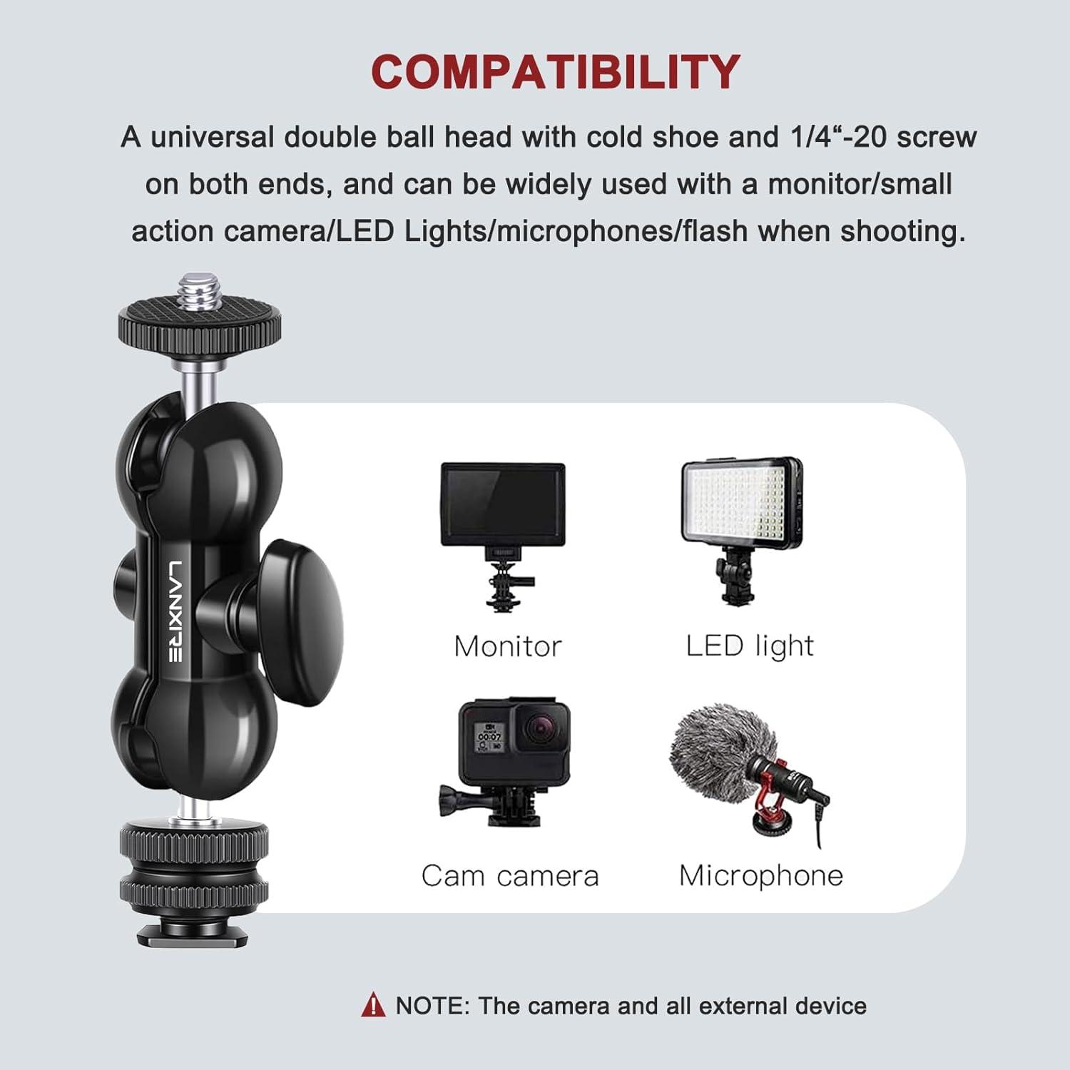 Mini Brazo Mágico Lanxire Doble Cabeza 1/4" para Cámaras