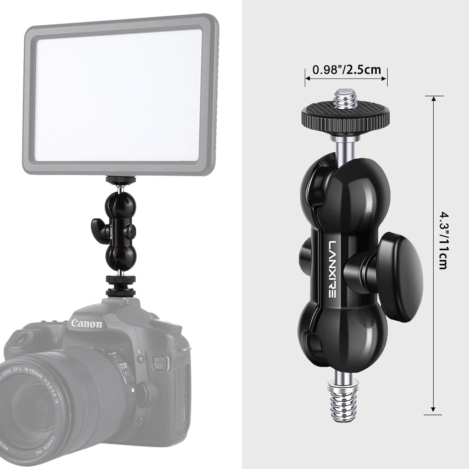 Mini Brazo Mágico Lanxire Doble Cabeza 1/4" para Cámaras