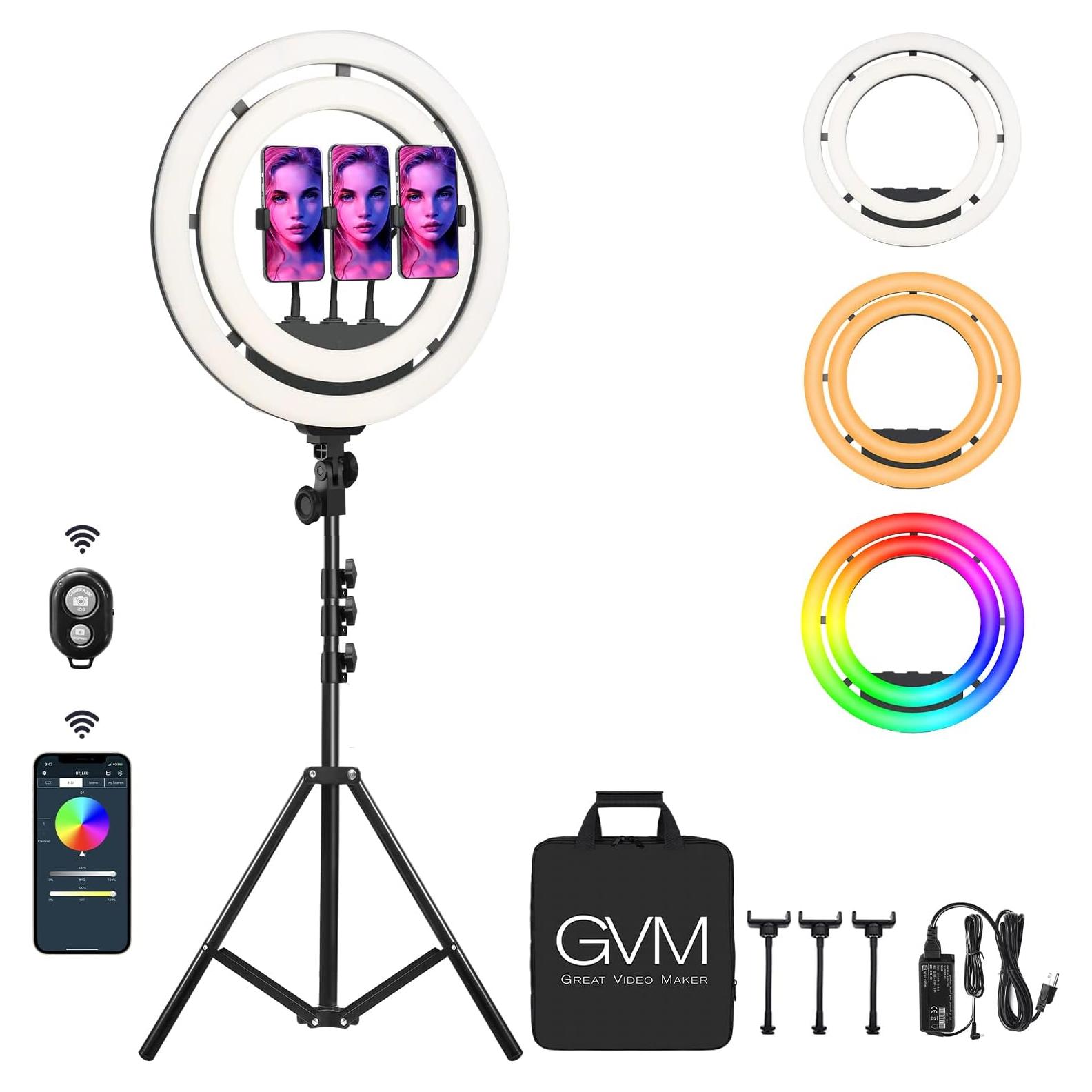 Luz de Anillo GVM 45cm LED RGB con Trípode Ajustable 175cm