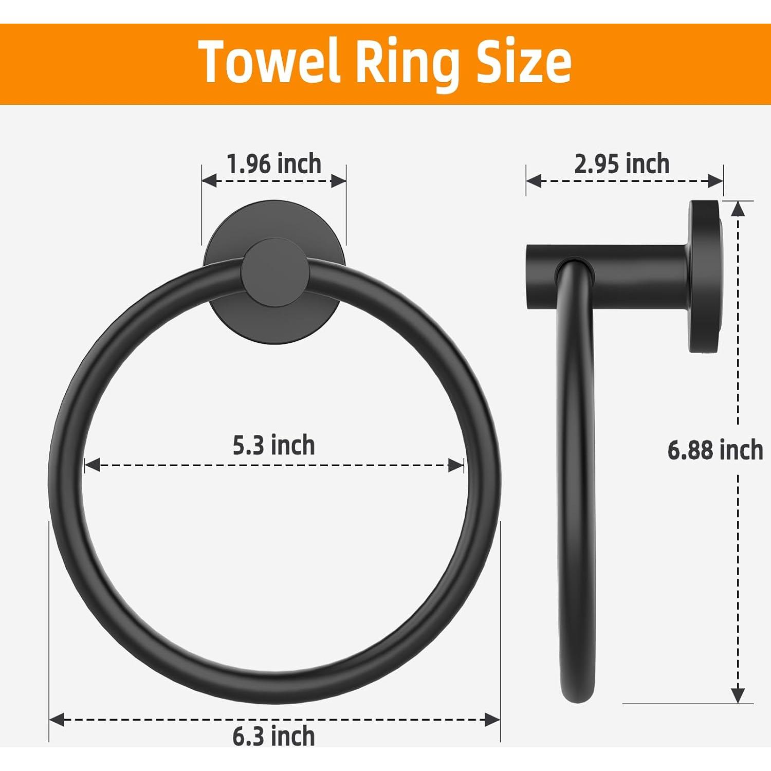 Anillo de Toalla Negro Mate 2Pack Z-TIISON Acero Inoxidable