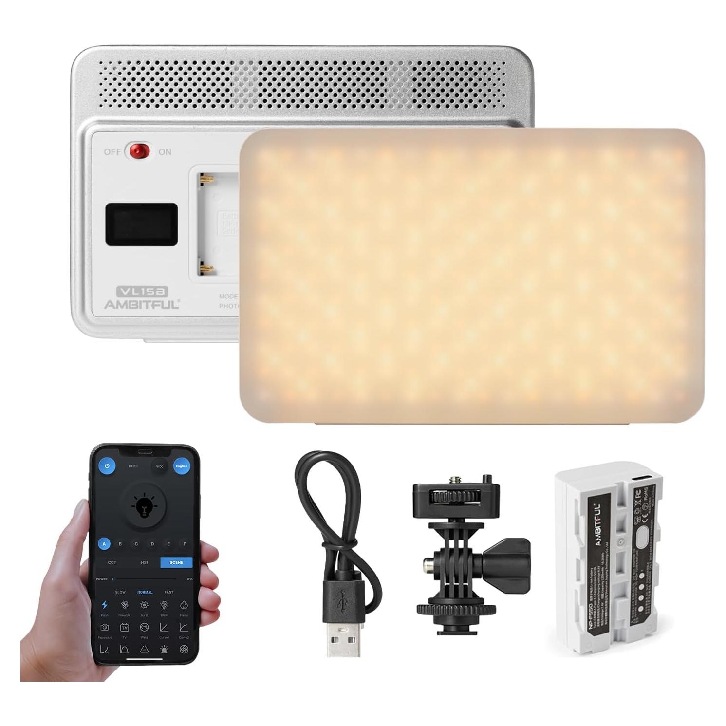 Luz de Relleno Bi-Color Ambitful VL15B 2800-6800K 10 Efectos