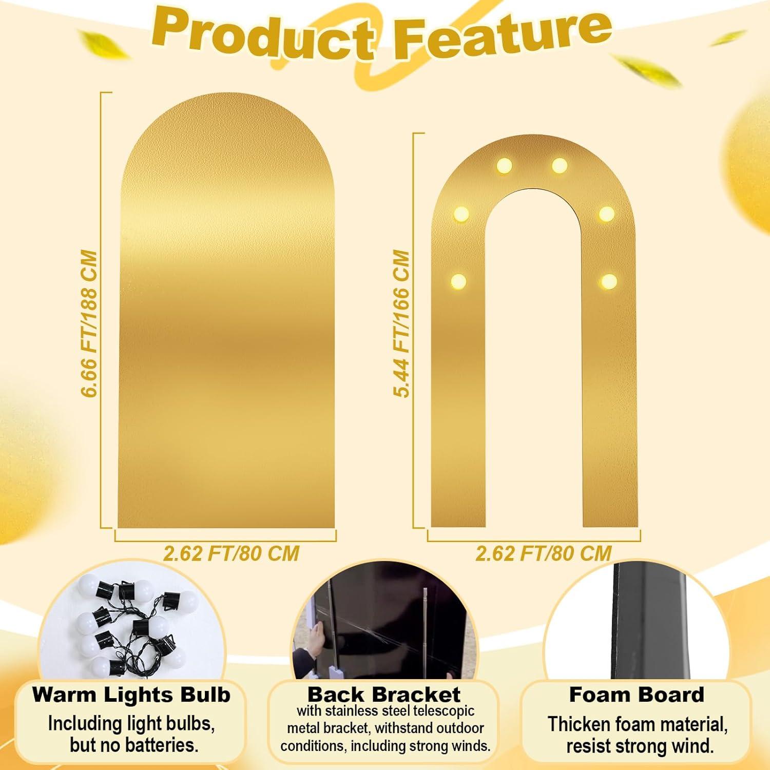 Soporte de Arco de Fondo Dorado Jobkoo 2.03m y 1.68m con Luces