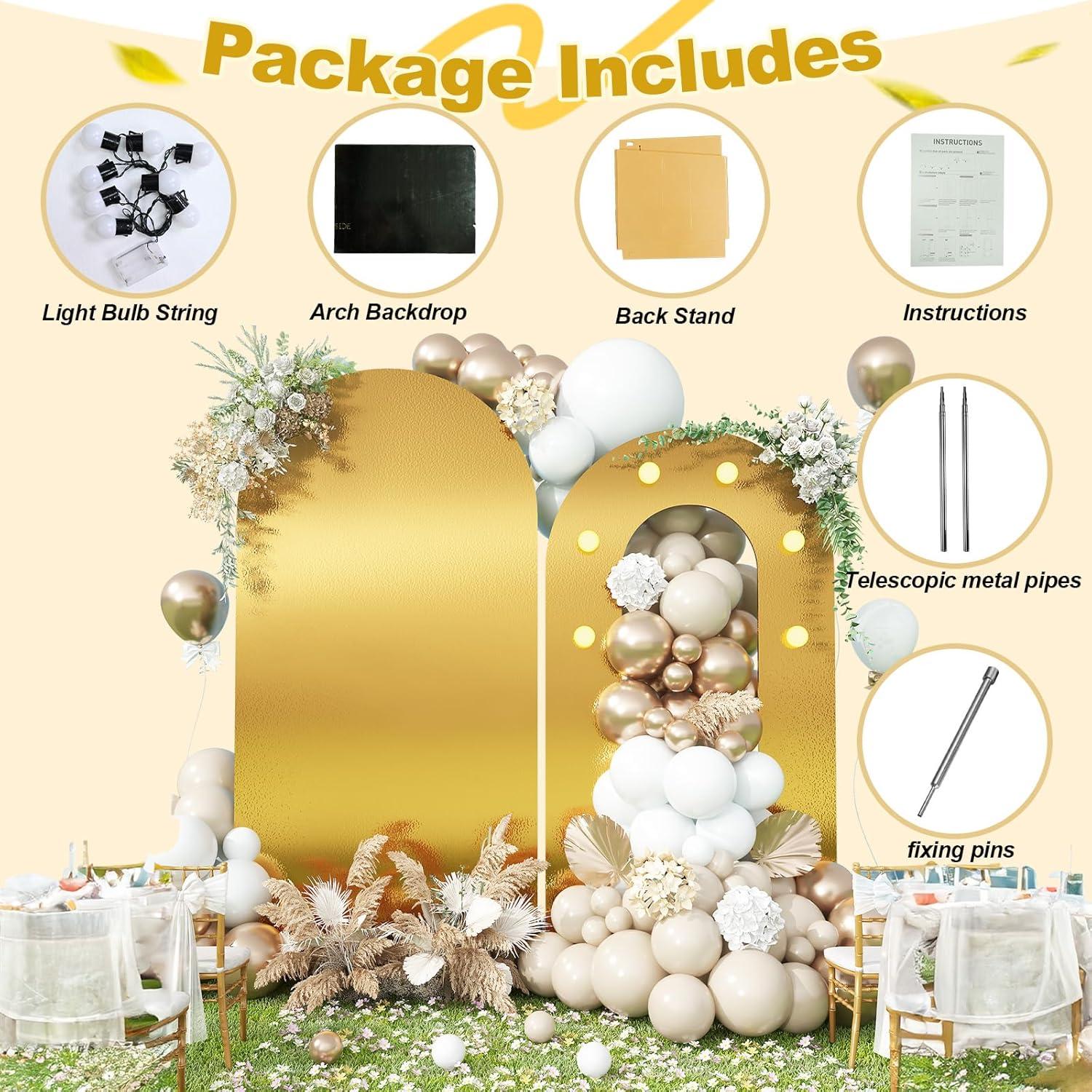 Soporte de Arco de Fondo Dorado Jobkoo 2.03m y 1.68m con Luces