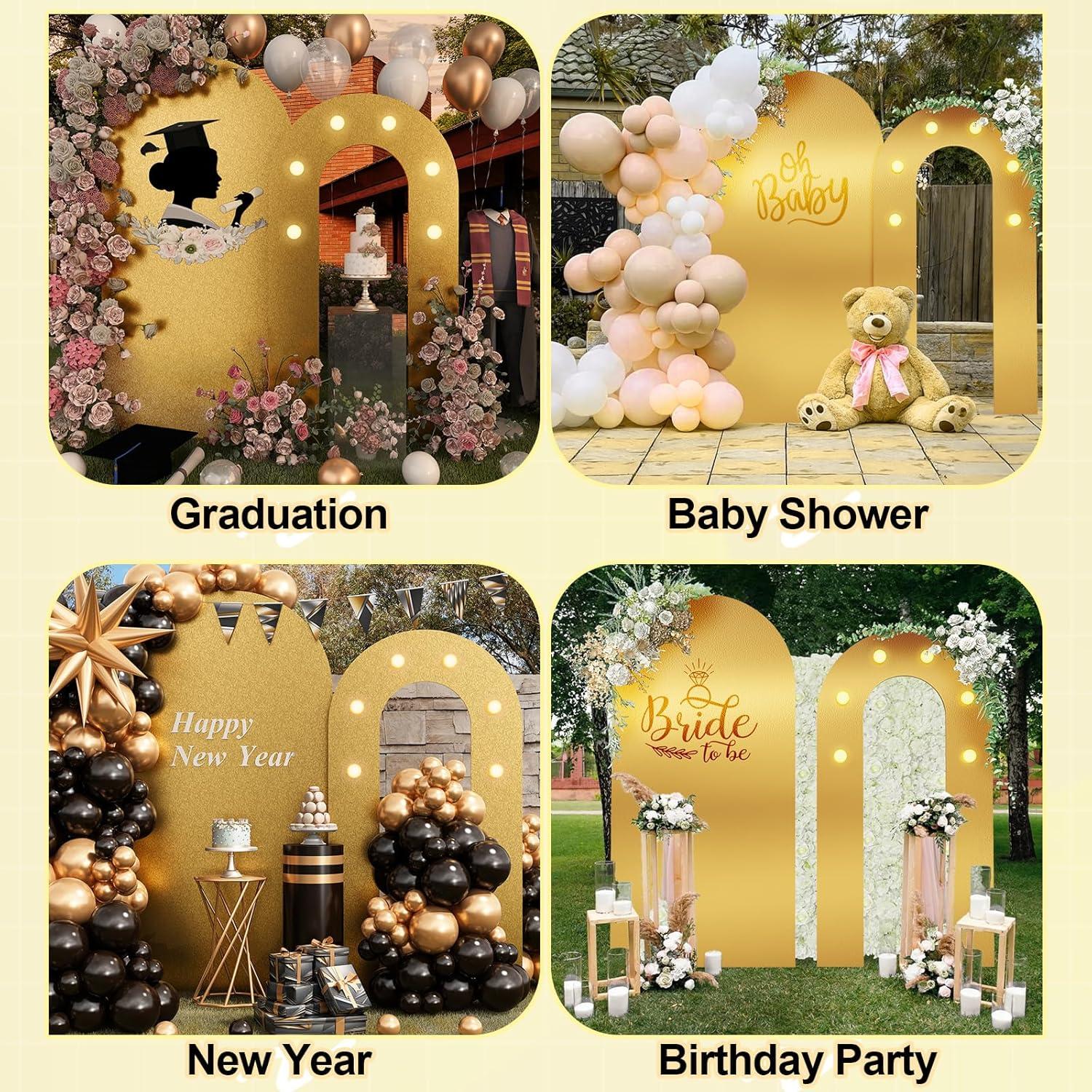 Soporte de Arco de Fondo Dorado Jobkoo 2.03m y 1.68m con Luces