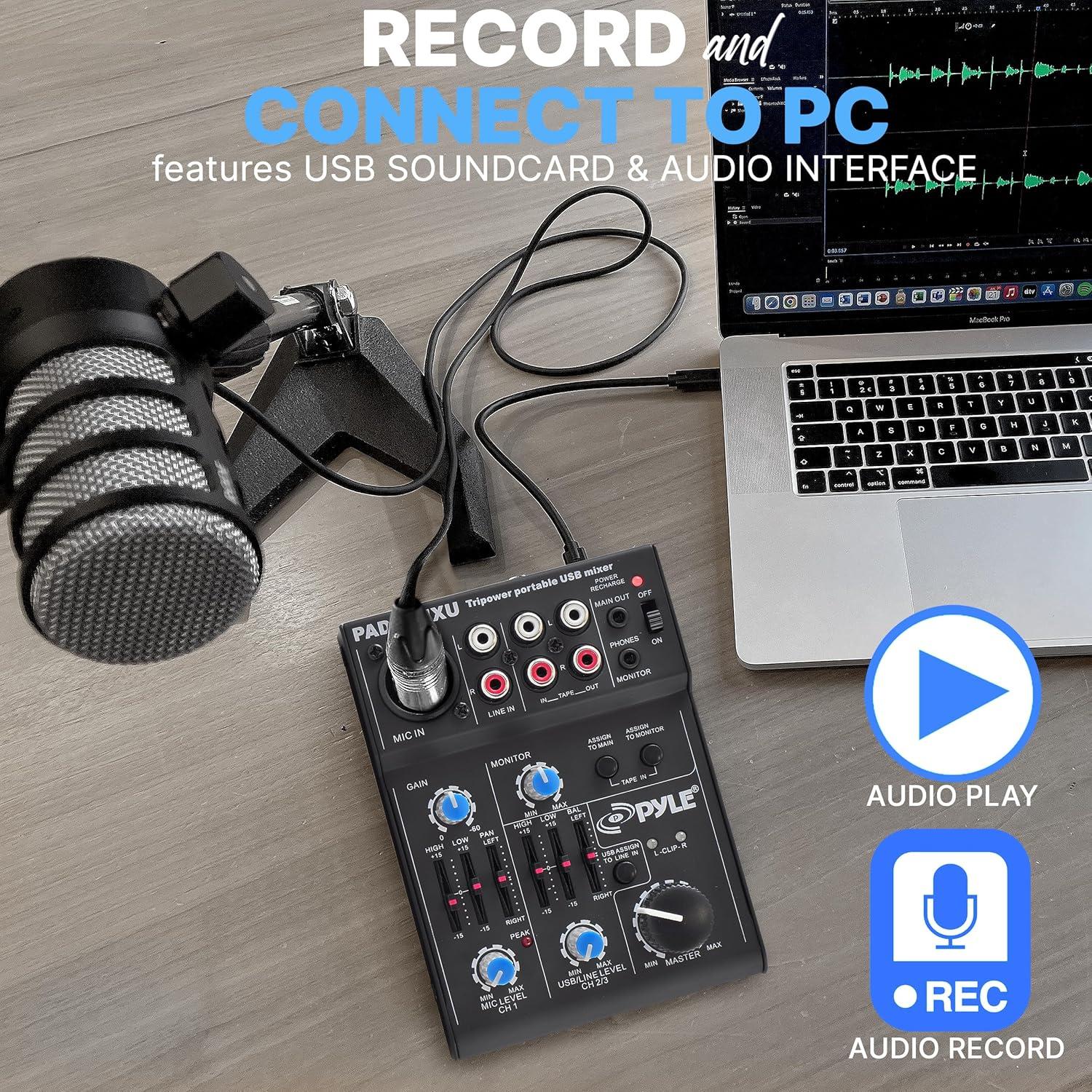 Mezclador de Audio Pyle PAD20MXU 5 Canales USB Bajo Ruido