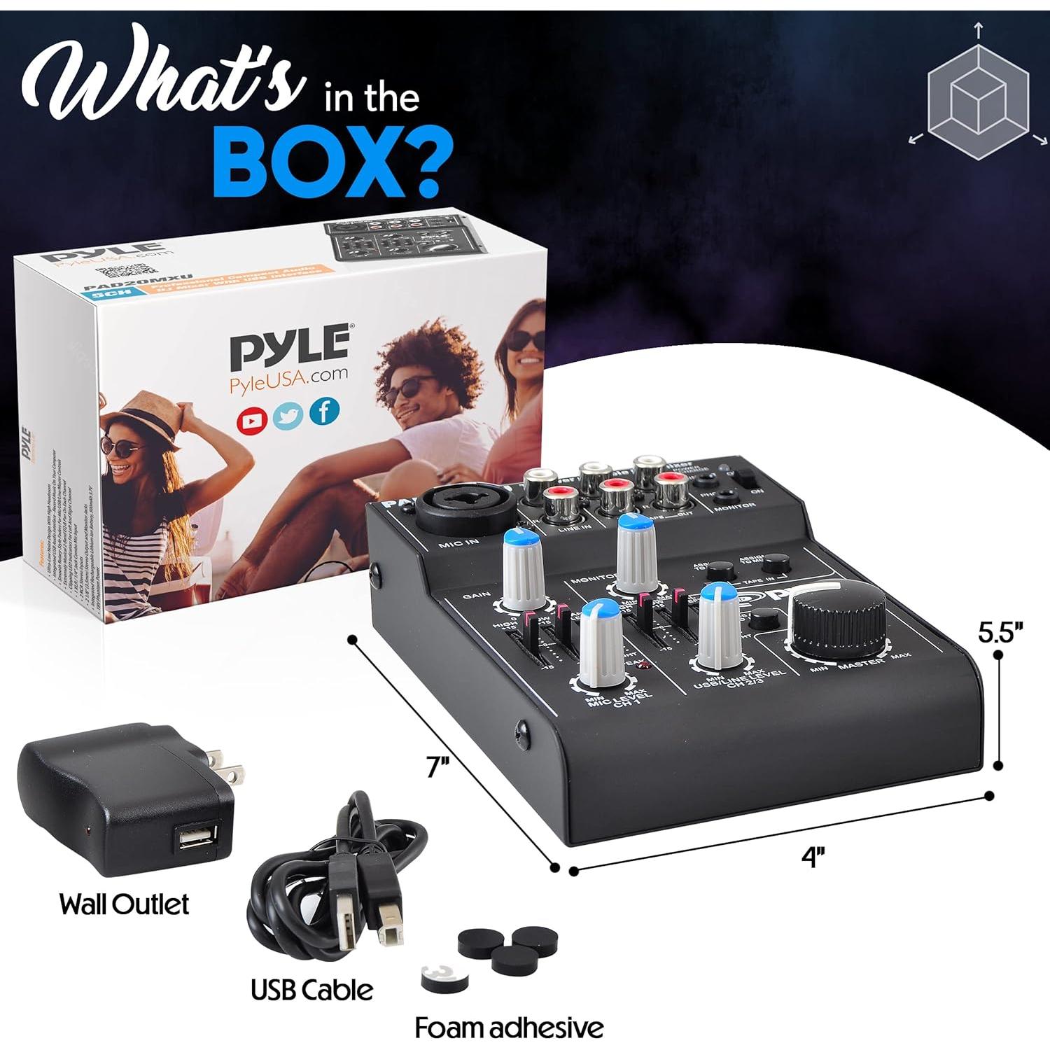 Mezclador de Audio Pyle PAD20MXU 5 Canales USB Bajo Ruido