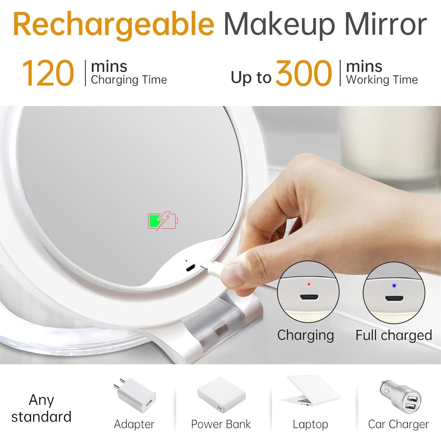 Espejo de Maquillaje Iluminado Famihomii 10X/1X Plegable