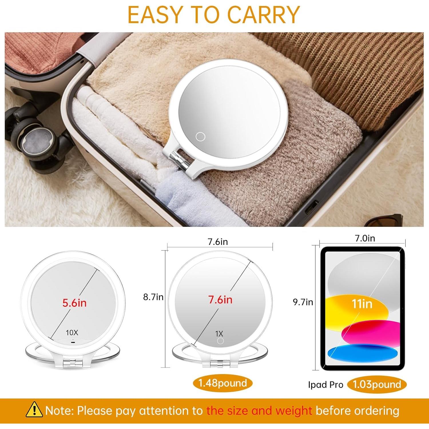 Espejo de Maquillaje Iluminado Famihomii 10X/1X Plegable