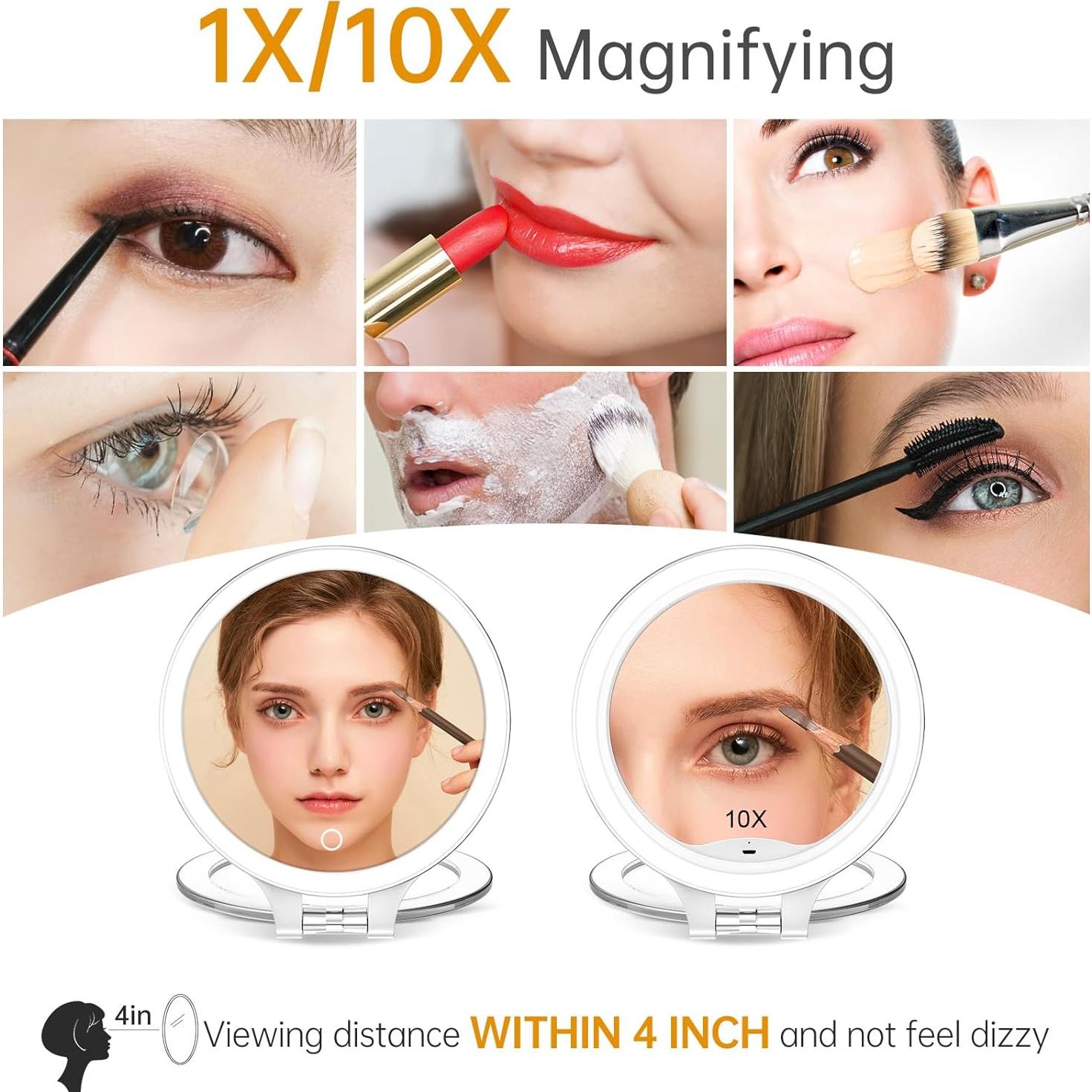 Espejo de Maquillaje Iluminado Famihomii 10X/1X Plegable