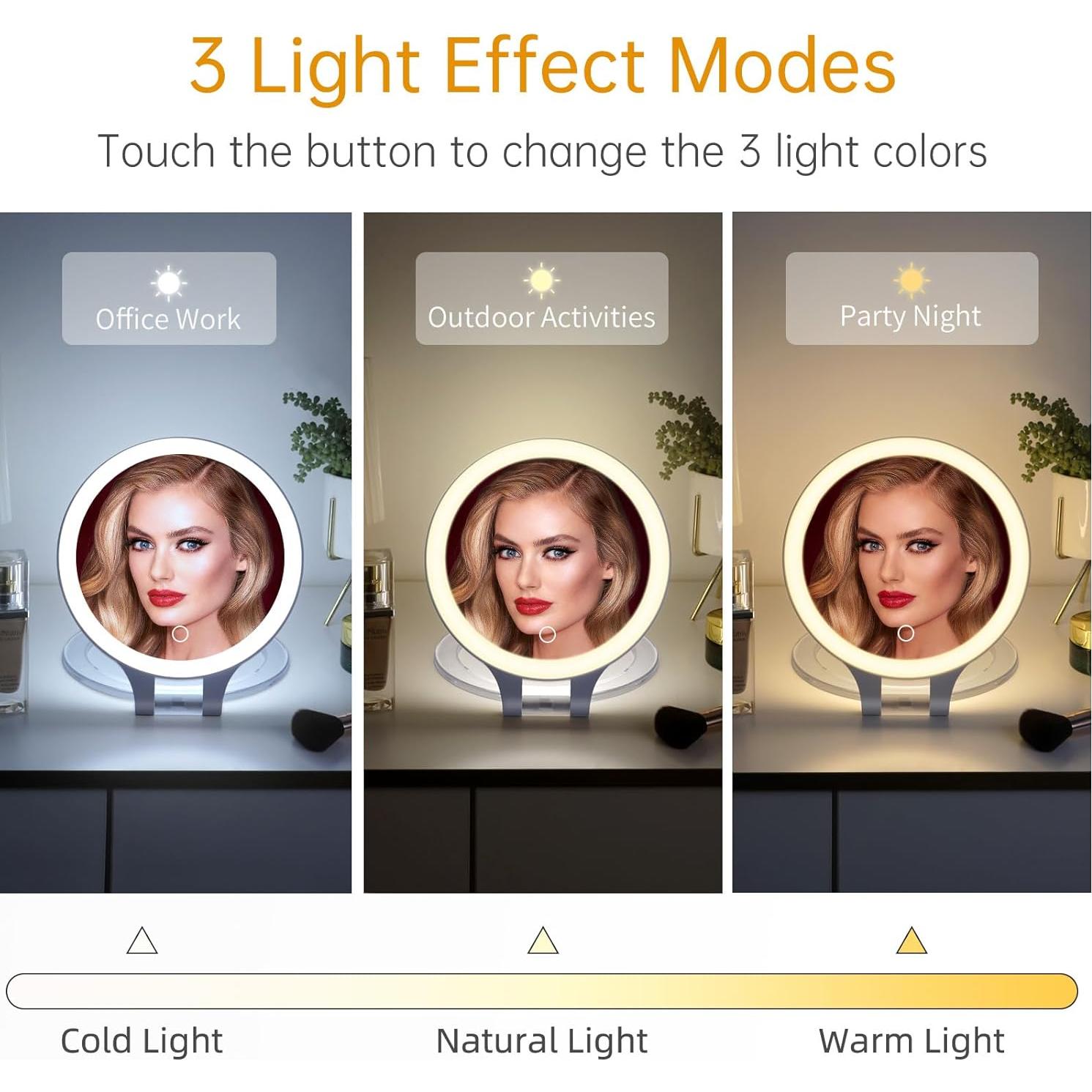 Espejo de Maquillaje Iluminado Famihomii 10X/1X Plegable