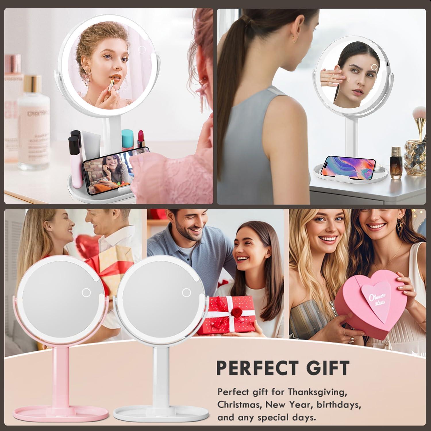 Espejo de Maquillaje Iluminado Genérico 1x/10X Blanco