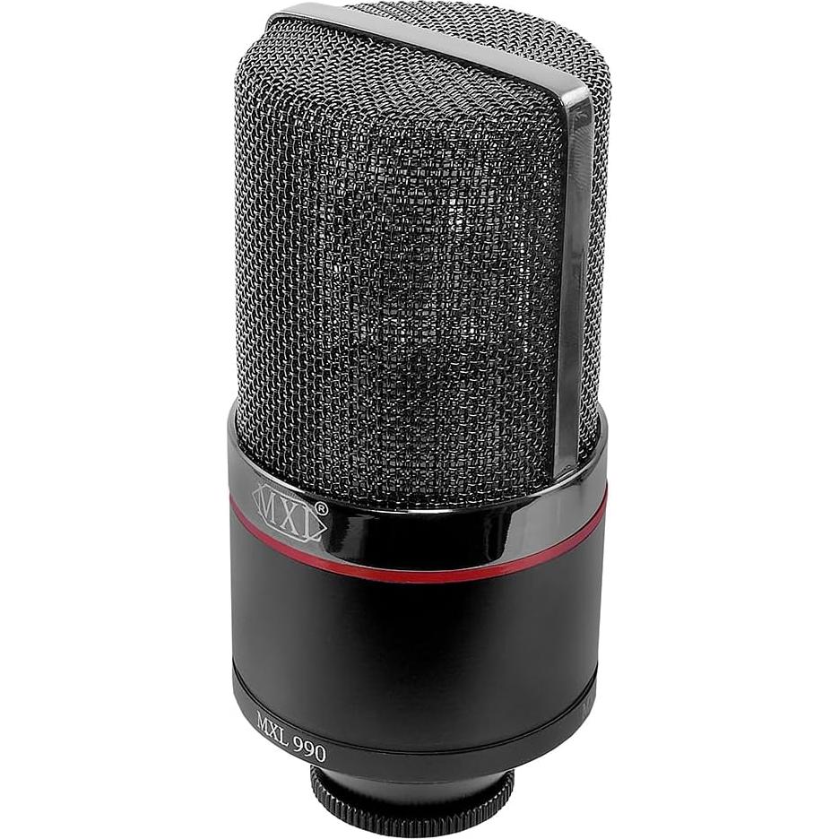 MXL 990 Blaze LED Studio Quality Condenser Microphone Bundle w/Pig Hog PHM10 8mm Mic Cable, Pop Filter Polishing Cloth