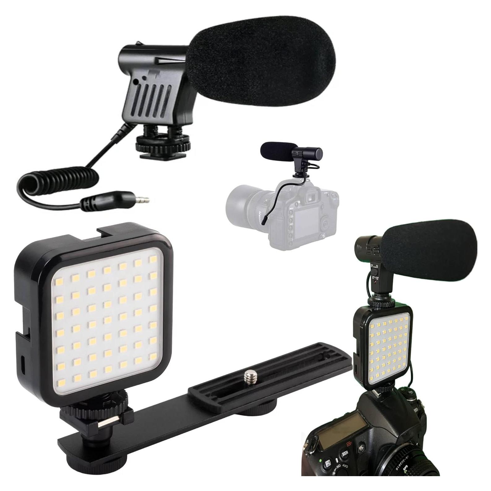 Kit Micrófono Shotgun y Luz LED 49 LEDs para Cámaras DSLR
