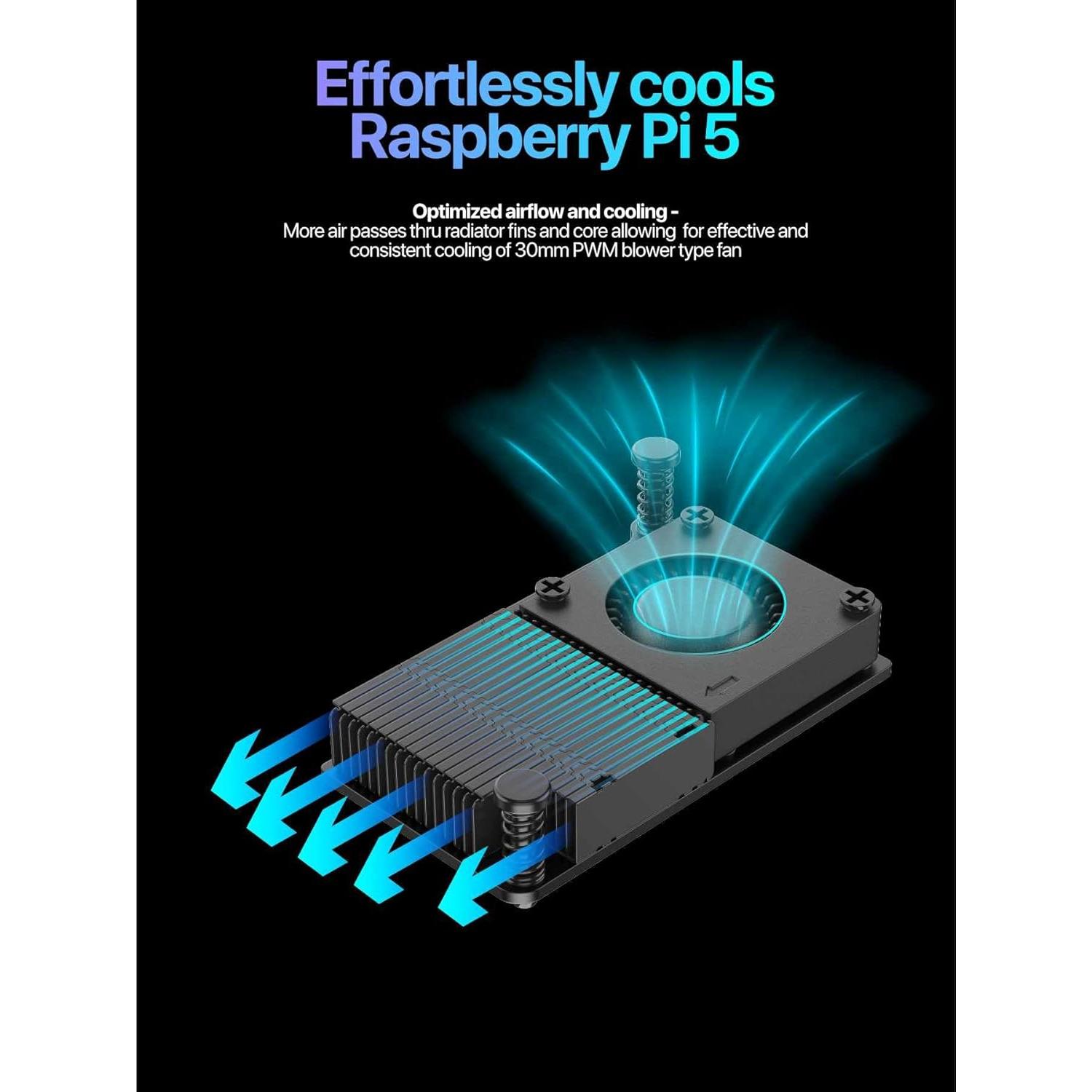 Enfriador Activo Argon para Raspberry Pi 5 - Disipador y Ventilador PWM 30mm